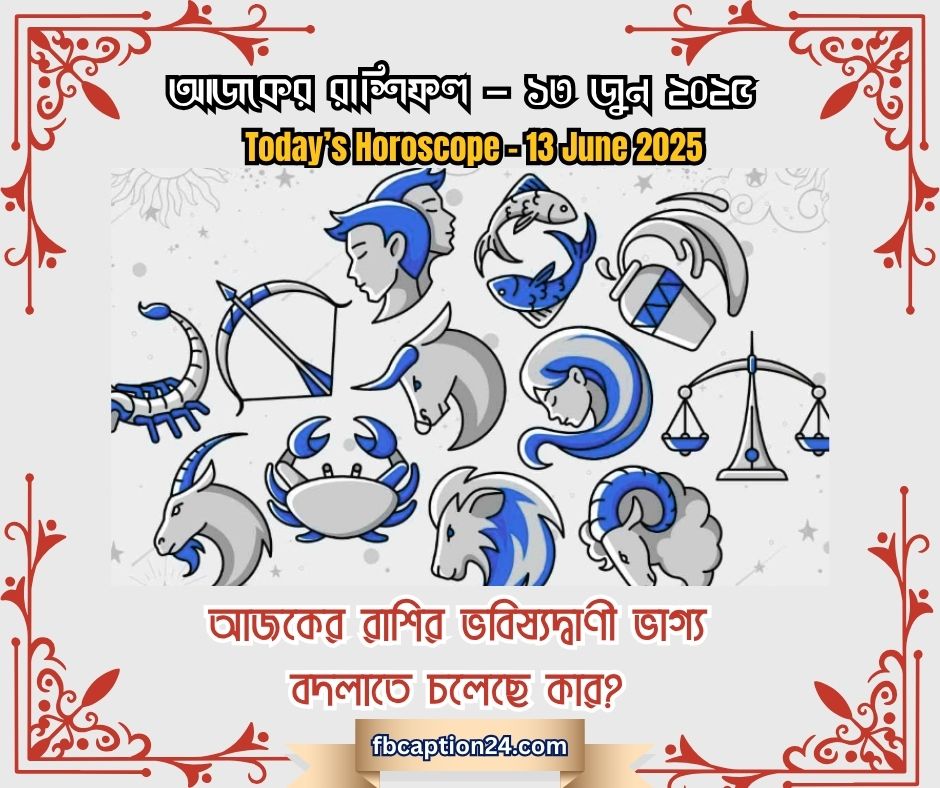 ১৩ জুন ২০২৫ – আজকের বাংলা রাশিফল 🌟 🔮 প্রেম ক্যারিয়ার স্বাস্থ্য শুভ রং শুভ সংখ্যা ফ্যাক্ট আজকের বাণী